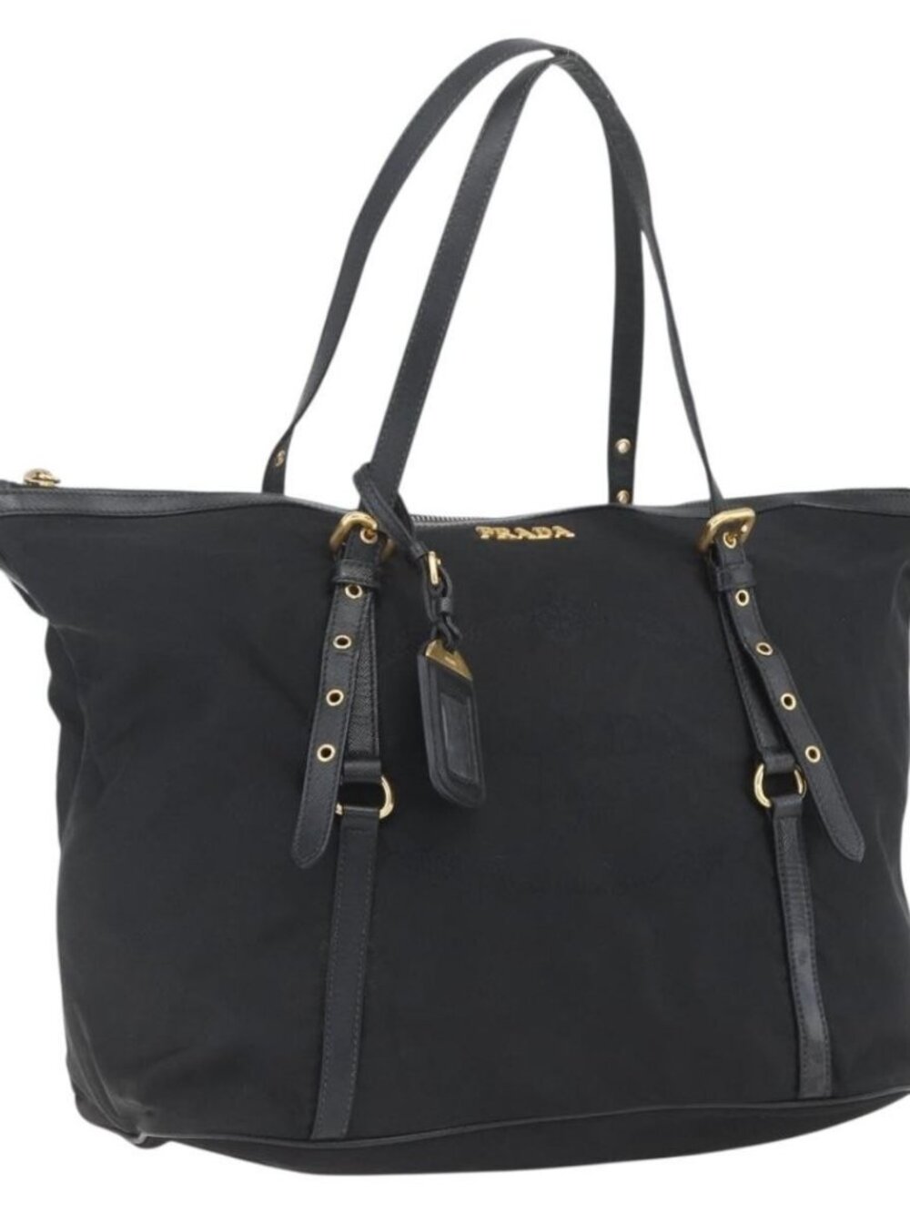 PRADA Tote Bag Nylon Black Gold Auth